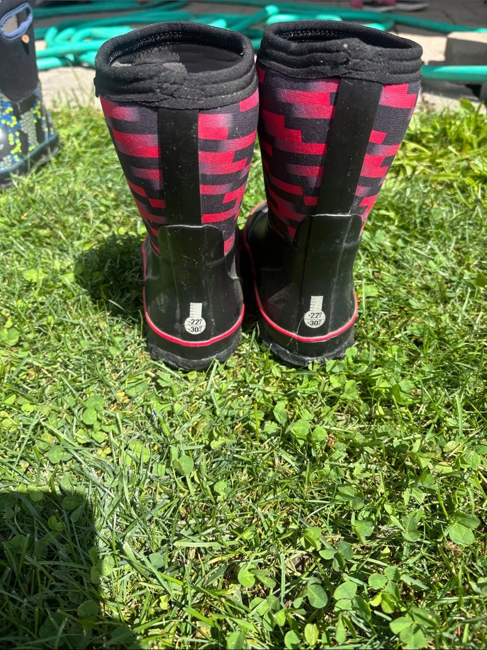 Bogs Kids Black and Red Geometric Rain Boots